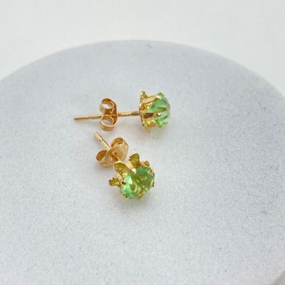 LOT 45: Gold Peridot / August Birthstone Pierced Earrings - 14KT, 0.3 GTW
