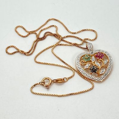 LOT 75: Sterling Heart Gemstone Pendant Necklace with Italy Box Chain - 5.5 GTW, 18"