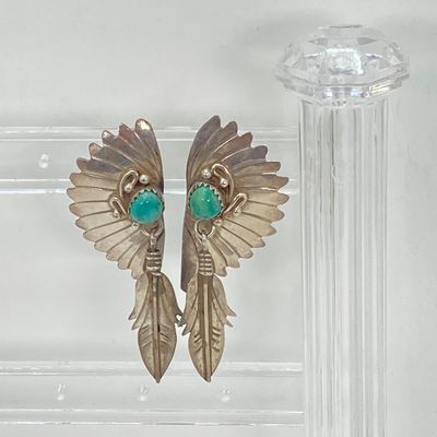 LOT 49: Sterling Silver Jewelry - Turquoise Earrings 13.5 GTW and Three Bracelets TW 3.5g, 7.5"