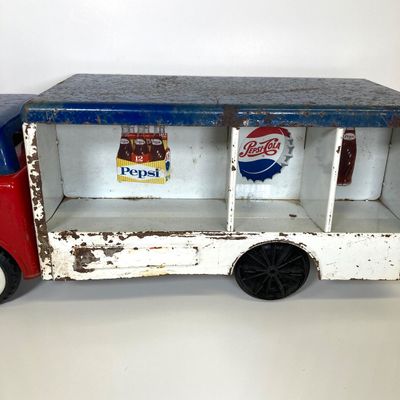LOT 83: Vintage Toys - Metal Pepsi Delivery Truck with Radio Flyer Tricycle