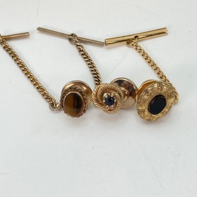 LOT 37: Collection Men's Jewelry - Cuff Links, Tie Clips / Bars (Sterling Included Tw 4.0g), Articulated Fish and More