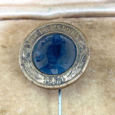 LOT 46: Unique Find - Antique 1860 Abraham Lincoln Campaign Button / Stick Pin with a Ferro Type Portrait of Abe Lincoln!!