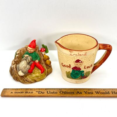 LOT 533: Vintage Collection - Ireland Good Luck Small Pitcher, Made in England Annco Craft Gnome and Rabbit, Pony Shoe, Penny Keychain,...
