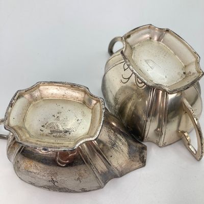 LOT 36: Vintage Made in Occupied Japan Silver Plated and More Collection - Cream / Sugar Bowls with Tray and Assorted Utensils
