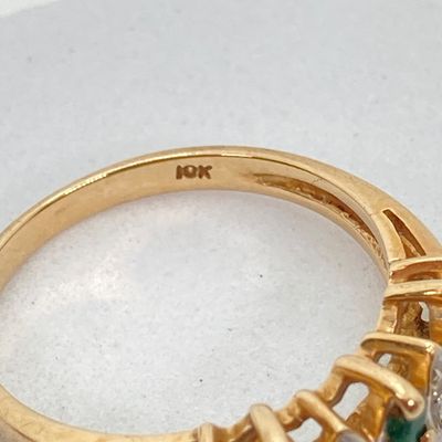 LOT 47: ESX Gold Emerald and Diamond Chip Ring - 10KT, 2.0 GTW, Sz 6.5