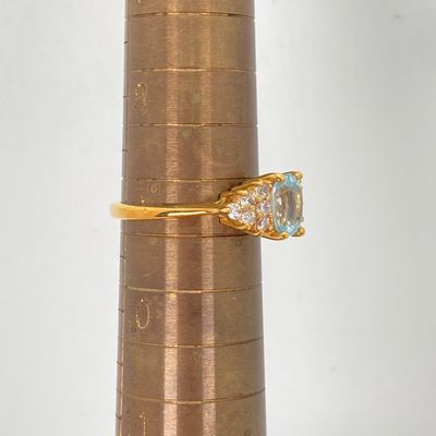 LOT 34: Gold Tone and Light Blue Stone Jewelry - Necklace 18" Chain, Ring, Watch, Earrings and Bracelet