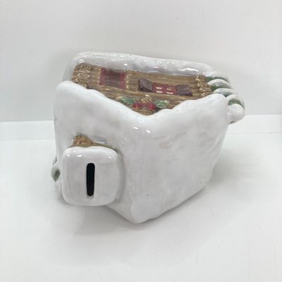 LOT 526: Vintage Collection - Large Made in Japan Knee Hugger / Elf, Post Cards and Sonoma Snowy Lodge / Cabin Coin Bank