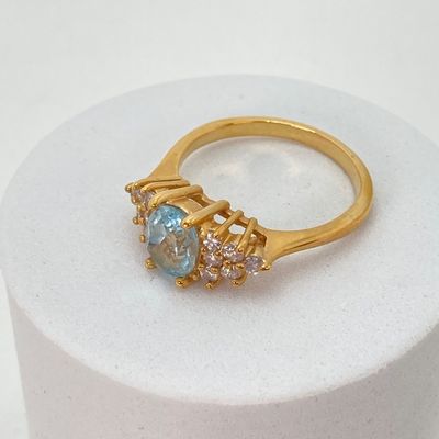 LOT 34: Gold Tone and Light Blue Stone Jewelry - Necklace 18" Chain, Ring, Watch, Earrings and Bracelet