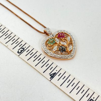 LOT 75: Sterling Heart Gemstone Pendant Necklace with Italy Box Chain - 5.5 GTW, 18"
