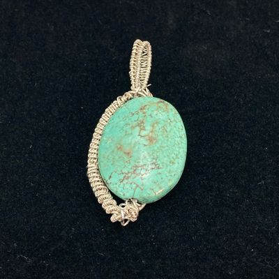 LOT 530: Turquoise Themed Jewelry - Wire Wrapped Pendant, Statement Necklace, Ring and Abalone Earrings