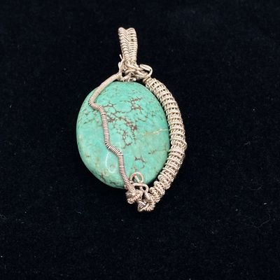 LOT 530: Turquoise Themed Jewelry - Wire Wrapped Pendant, Statement Necklace, Ring and Abalone Earrings