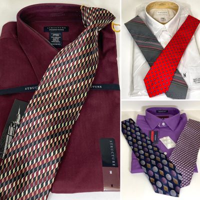 LOT 76: Men's Dress Shirts (Structure, Van Heusen, Architect) and Ties (Stafford, Ketch, Blair, Croft&Barrow) - Size M & L...