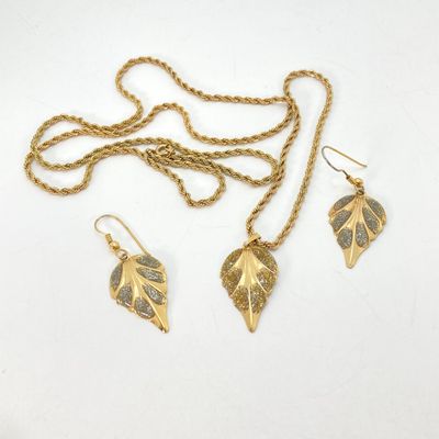 LOT 40: Vintage Gold Tone Jewelry - Gold Filled Screw-back Earrings, Roma Brooch Pin, Ring with Matching Earrings and Two Tone Leaf...