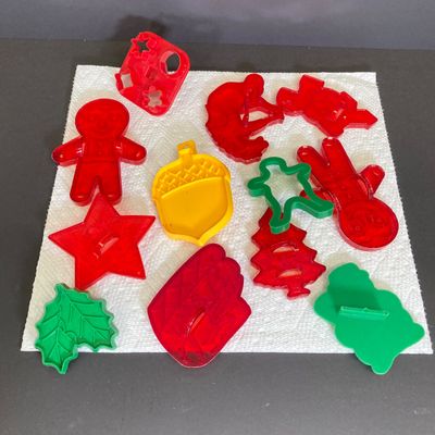 LOT 43: Holiday Collection - Two Tier Serving Stand, Metal and Plastic Cookie Cutters, Cook Books and More