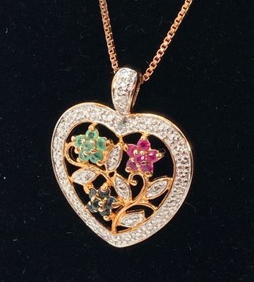 LOT 75: Sterling Heart Gemstone Pendant Necklace with Italy Box Chain - 5.5 GTW, 18"