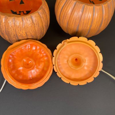 LOT 29: Vintage Holiday Decor - Napcoware Japan Figurines, Lefton Choir Boy Figurines, Ceramic Pumpkin and Pair of Lighted Pumpkins