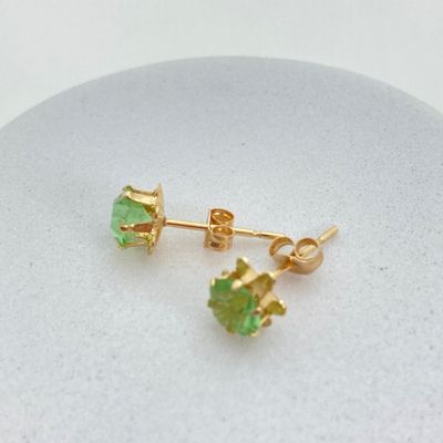 LOT 45: Gold Peridot / August Birthstone Pierced Earrings - 14KT, 0.3 GTW