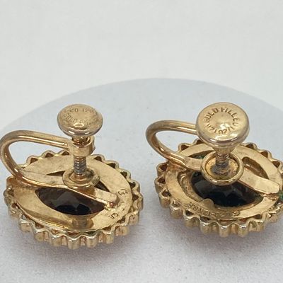 LOT 40: Vintage Gold Tone Jewelry - Gold Filled Screw-back Earrings, Roma Brooch Pin, Ring with Matching Earrings and Two Tone Leaf...