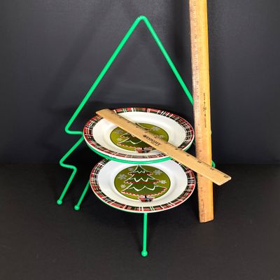 LOT 43: Holiday Collection - Two Tier Serving Stand, Metal and Plastic Cookie Cutters, Cook Books and More
