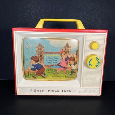 LOT 536: Vintage Fisher Price Educational / Toys - School Days Desk and Music Box TV