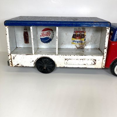 LOT 83: Vintage Toys - Metal Pepsi Delivery Truck with Radio Flyer Tricycle