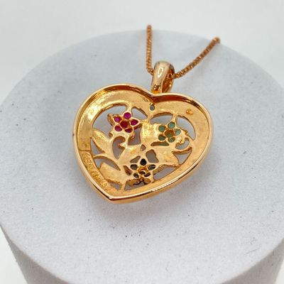 LOT 75: Sterling Heart Gemstone Pendant Necklace with Italy Box Chain - 5.5 GTW, 18"