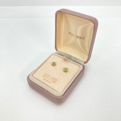 LOT 45: Gold Peridot / August Birthstone Pierced Earrings - 14KT, 0.3 GTW