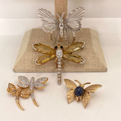 LOT 7: Collection of Brooch / Pins - Butterflies, Dragonflies Including 925 and Brown and Purple Flower