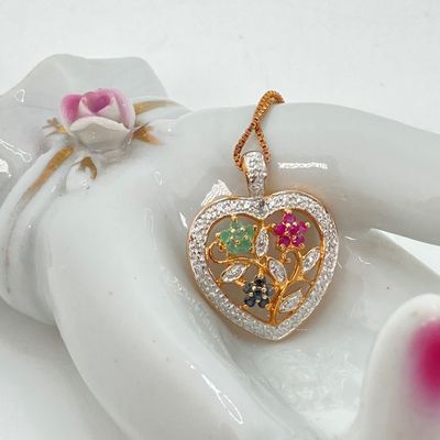 LOT 75: Sterling Heart Gemstone Pendant Necklace with Italy Box Chain - 5.5 GTW, 18"