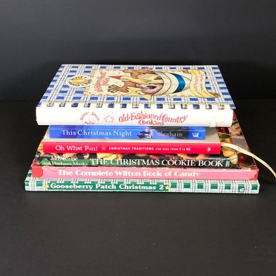 LOT 43: Holiday Collection - Two Tier Serving Stand, Metal and Plastic Cookie Cutters, Cook Books and More