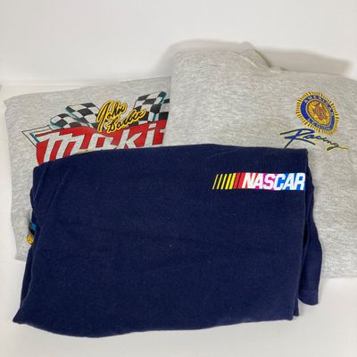 LOT 84: NASCAR Collection and More - Hats, Shirts, Sweatshirts, Drinking Glasses (Some New in Package Included)