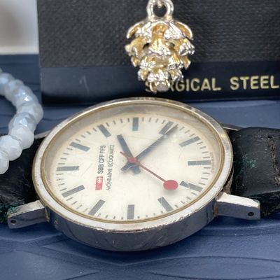 LOT 1: Assorted Jewelry - Swiss Made Mondaine EcoQuartz Watch, Pierced Earrings, Stainless Steel Ring, Bracelets and More