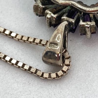LOT 72: Sterling Silver Jewelry - Purple Baguette Heart Pendant Necklace with Box Chain 7.0 GTW, 20" and Collar Necklace TW 15g