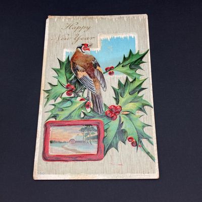 LOT 526: Vintage Collection - Large Made in Japan Knee Hugger / Elf, Post Cards and Sonoma Snowy Lodge / Cabin Coin Bank