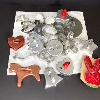 LOT 43: Holiday Collection - Two Tier Serving Stand, Metal and Plastic Cookie Cutters, Cook Books and More