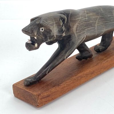 LOT 520: Vintage Carved Wood / Horn Collection - Poland Jewelry / Trinket Box, Panther and Catch All / Plate
