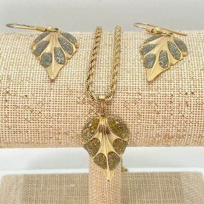 LOT 40: Vintage Gold Tone Jewelry - Gold Filled Screw-back Earrings, Roma Brooch Pin, Ring with Matching Earrings and Two Tone Leaf...