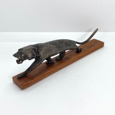 LOT 520: Vintage Carved Wood / Horn Collection - Poland Jewelry / Trinket Box, Panther and Catch All / Plate