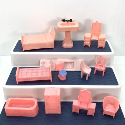 LOT 86: Vintage Collection - Doll House Furniture, 3 Blind Mice Patience Puzzle, Pins and More in Storage Box