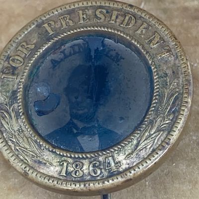 LOT 46: Unique Find - Antique 1860 Abraham Lincoln Campaign Button / Stick Pin with a Ferro Type Portrait of Abe Lincoln!!