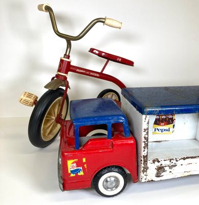 LOT 83: Vintage Toys - Metal Pepsi Delivery Truck with Radio Flyer Tricycle