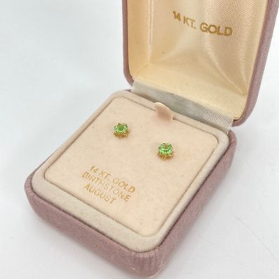LOT 45: Gold Peridot / August Birthstone Pierced Earrings - 14KT, 0.3 GTW