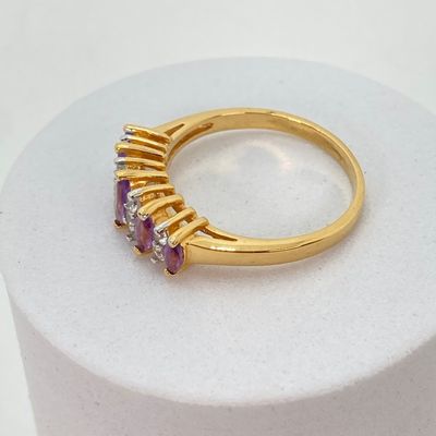 LOT 32: Gold Tone and Purple Stone Jewelry Set - Necklace 18", Ring, Bracelet and Two Pairs of Earrings