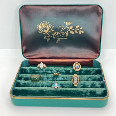 LOT 2: Collection of Assorted Fashion Rings (Avon Included) with Vintage Jewelry Box