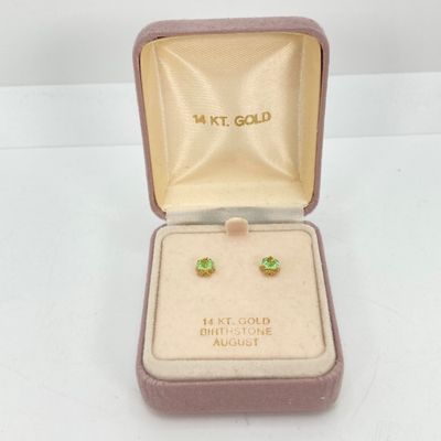 LOT 45: Gold Peridot / August Birthstone Pierced Earrings - 14KT, 0.3 GTW