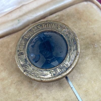 LOT 46: Unique Find - Antique 1860 Abraham Lincoln Campaign Button / Stick Pin with a Ferro Type Portrait of Abe Lincoln!!