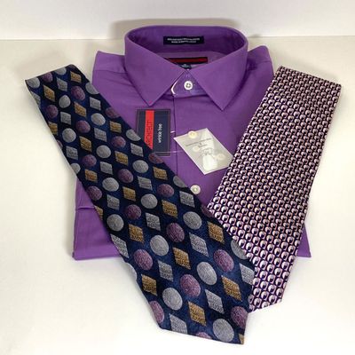 LOT 76: Men's Dress Shirts (Structure, Van Heusen, Architect) and Ties (Stafford, Ketch, Blair, Croft&Barrow) - Size M & L...