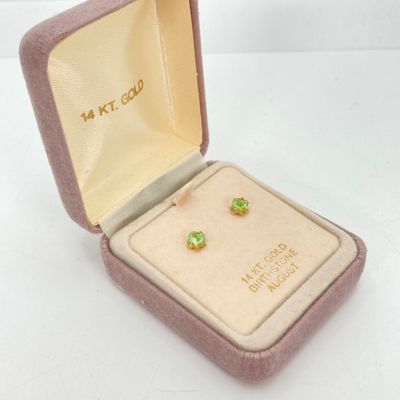 LOT 45: Gold Peridot / August Birthstone Pierced Earrings - 14KT, 0.3 GTW