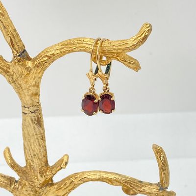 LOT 74: Gold and Garnet Lever Back Pierced Earrings - 14KT, 1.4 GTW