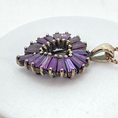 LOT 72: Sterling Silver Jewelry - Purple Baguette Heart Pendant Necklace with Box Chain 7.0 GTW, 20" and Collar Necklace TW 15g